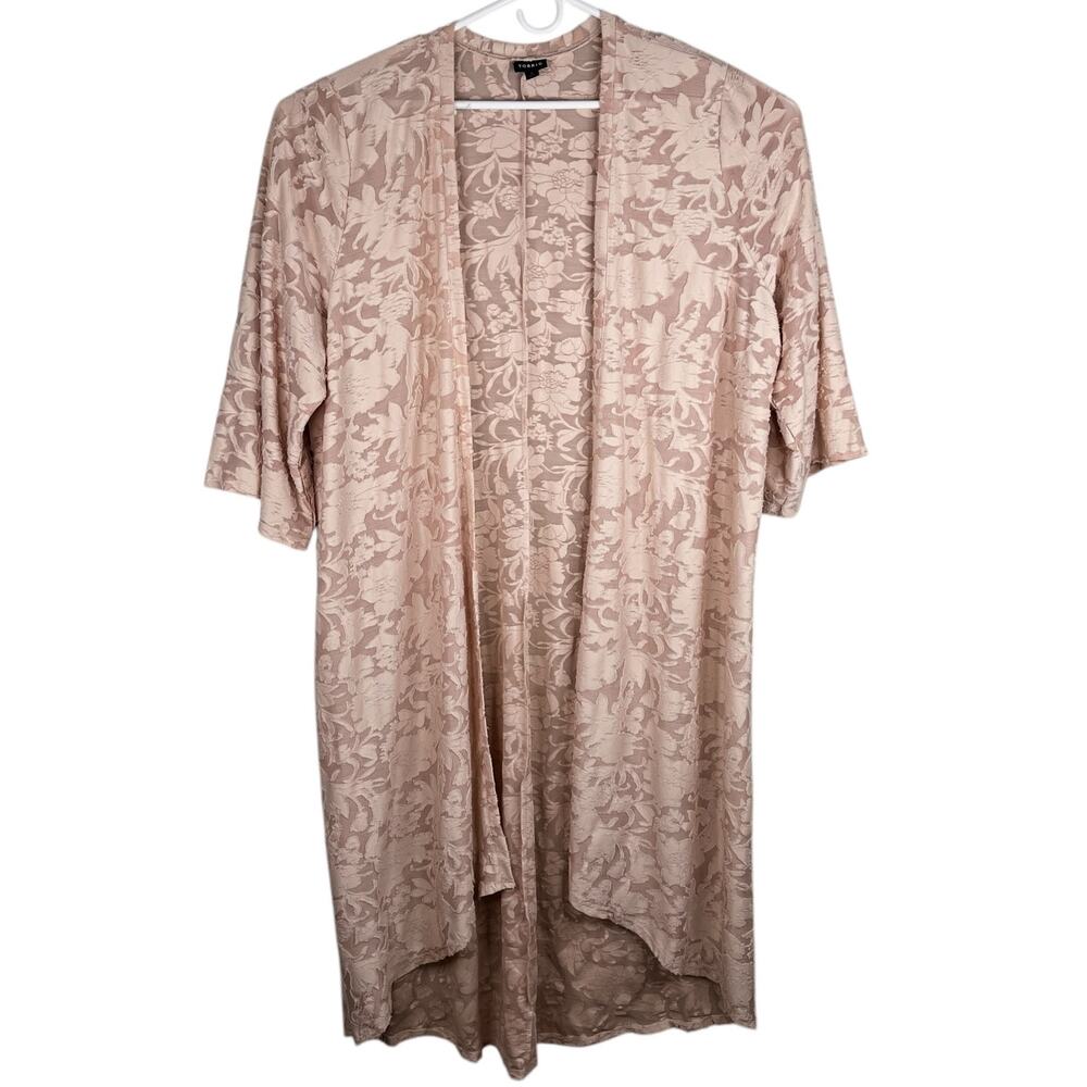 Torrid Open Front Kimono Duster Peach Pink Floral 3X 22-24